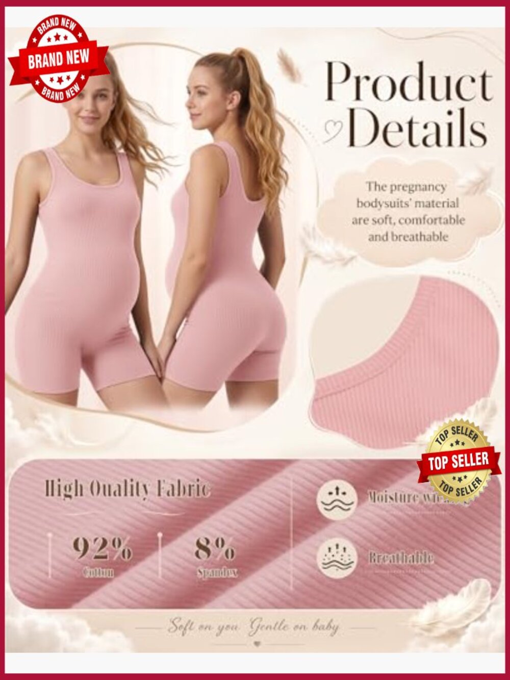 3 Pack Maternity Bodysuits Ribbed Cotton Jumpsuit Yoga Shapewear Sleeveless - Picture 5 of 7